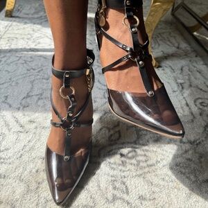 Black Clear Stiletto with Gold Heel Sz 12